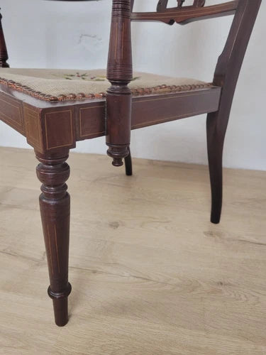 Edwardian Armchair Bedroom Inlaid Motif Carved Floral Postage Available