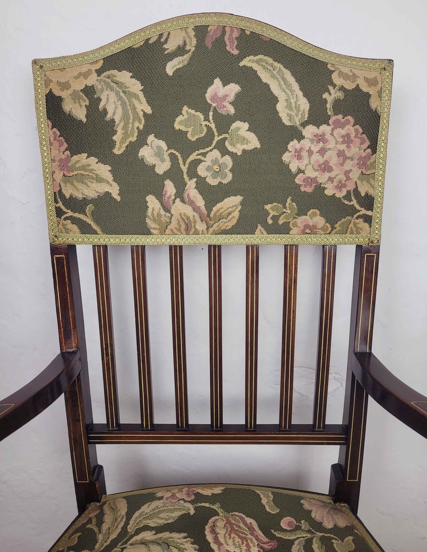 Edwardian Armchair Inlaid Floral Upholstery English 1900s Postage Available