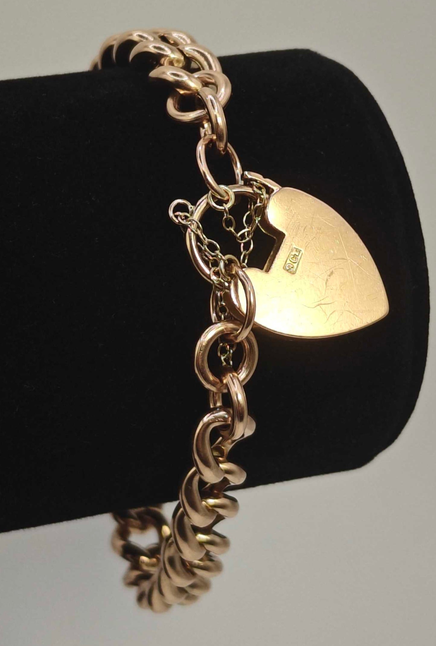 Vintage Heart Padlock Bracelet 9ct Rose Gold Curb Link Unisex Postage Available