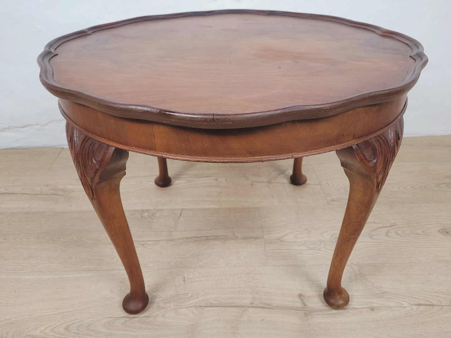 Walnut Coffee Side Table Circular Scalloped Cabriole Carved Postage Available