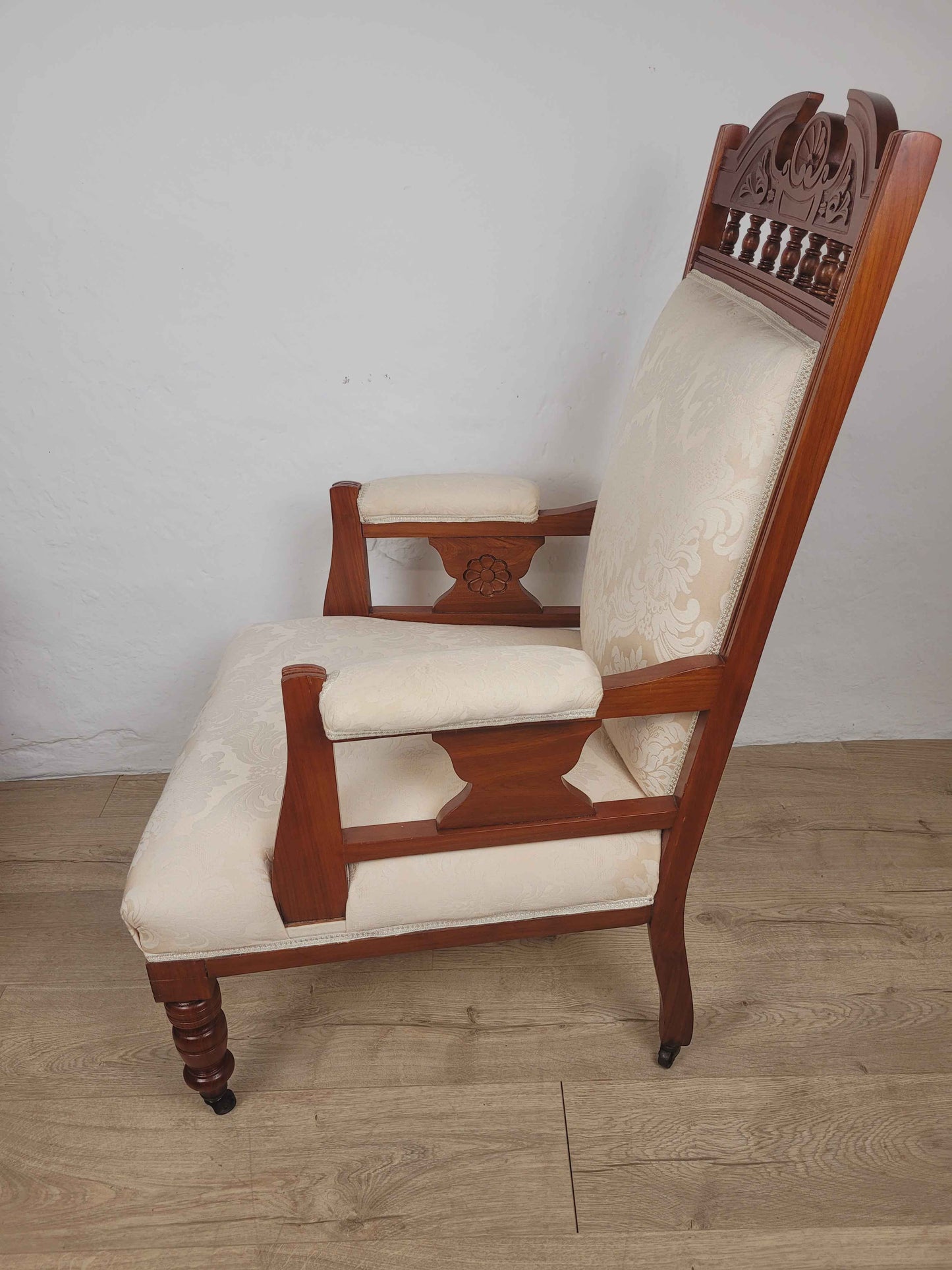 Pair of Vintage Armchairs Castors Floral Upholstery Reprod Delivery Available