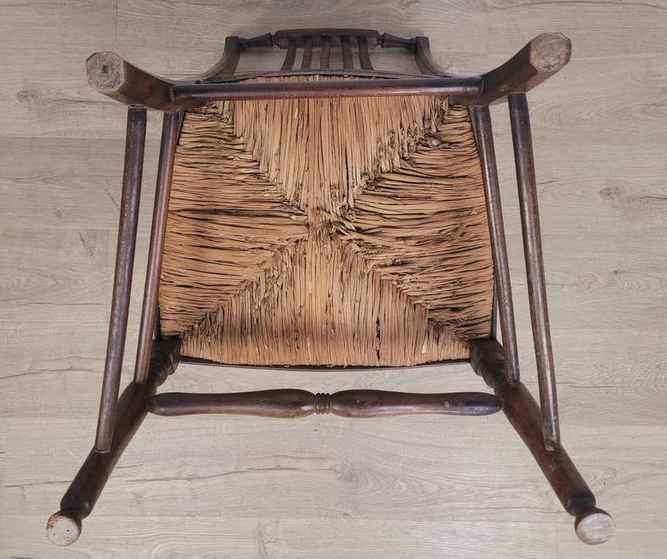 19th Century Armchair Ash & Elm Country Rush Seat Antique Postage Available