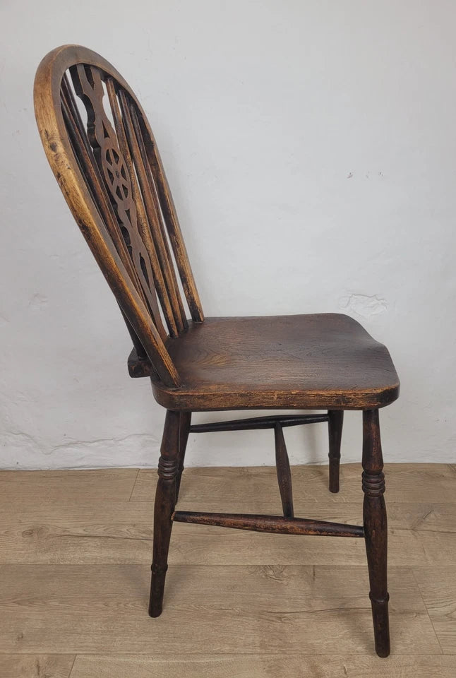 Kitchen Windsor Chair Victorian Country Wheel Back Elm Antique Postage Available