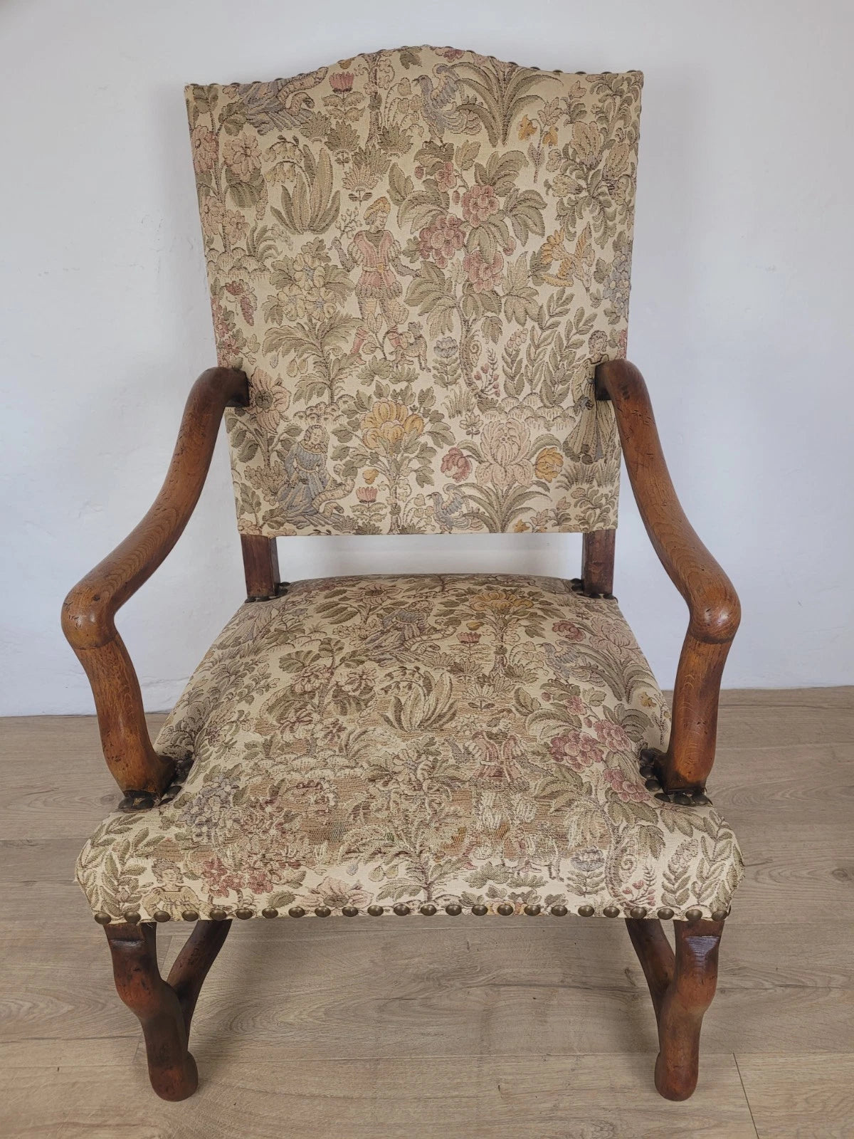French Walnut Open Armchair 19th Century Upholstered Antique Delivery Available