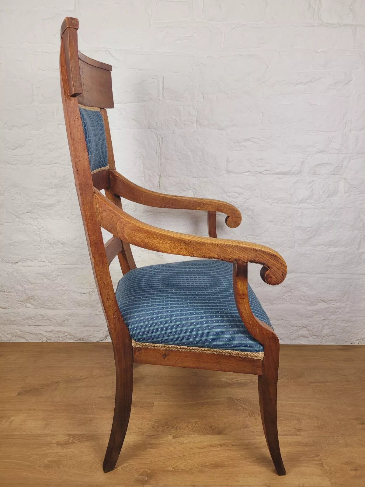 Vintage Fruitwood Armchair High Back Large Upholstered Blue Postage Available