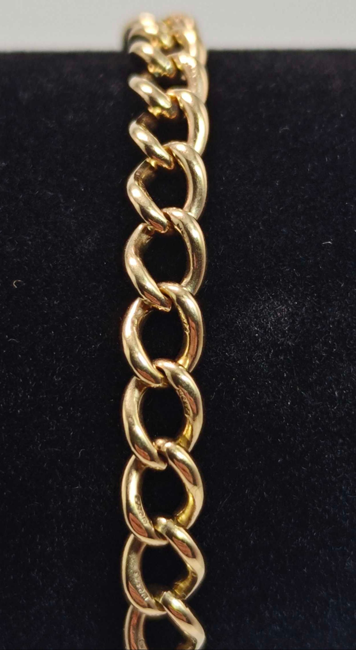 Vintage Padlock Heart Bracelet 9ct Yellow Gold Charm Curb Link 7.8 inches
