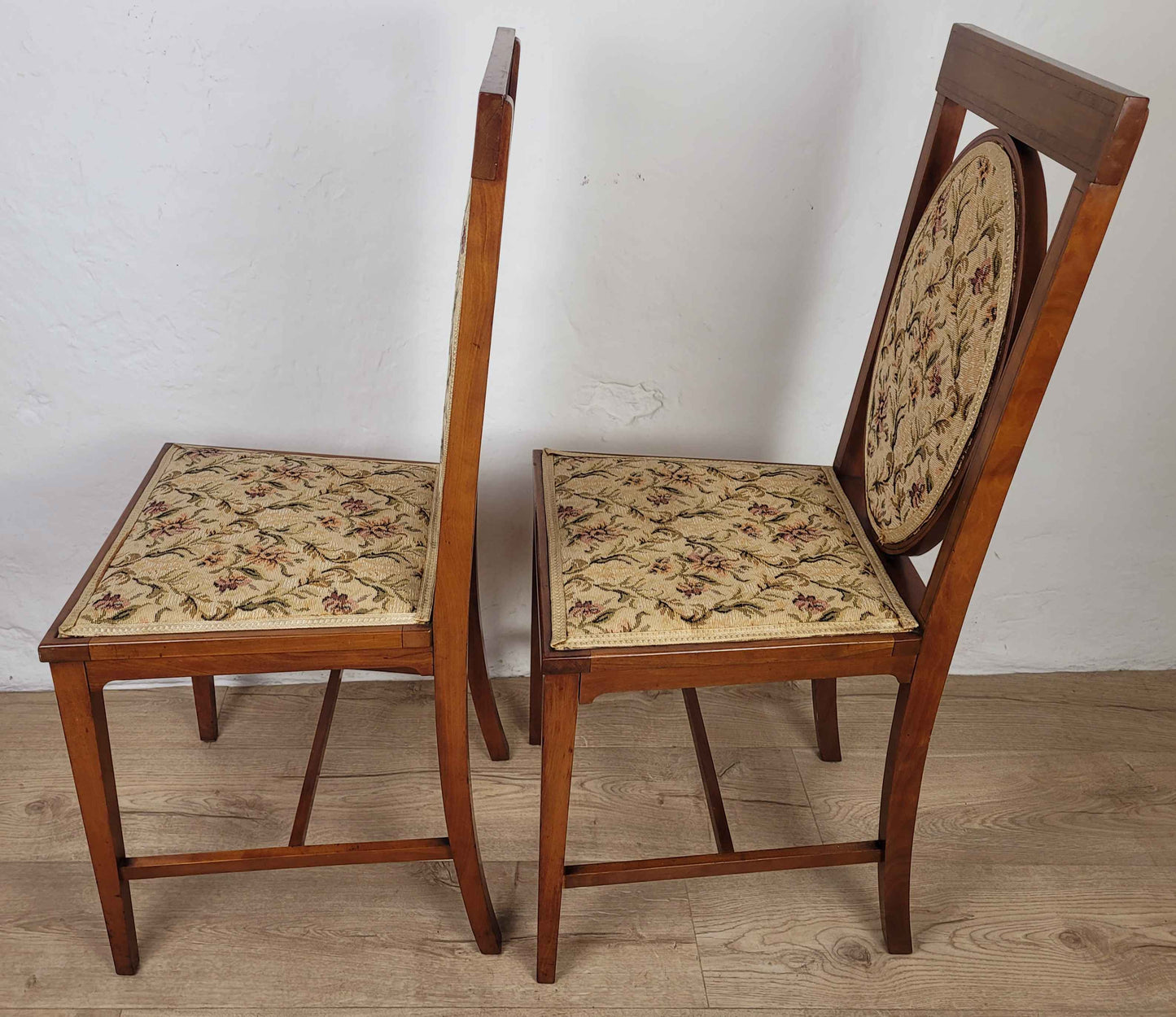 Edwardian Bedroom Chairs Oval Back Crossband Floral Upholstery Postage Available