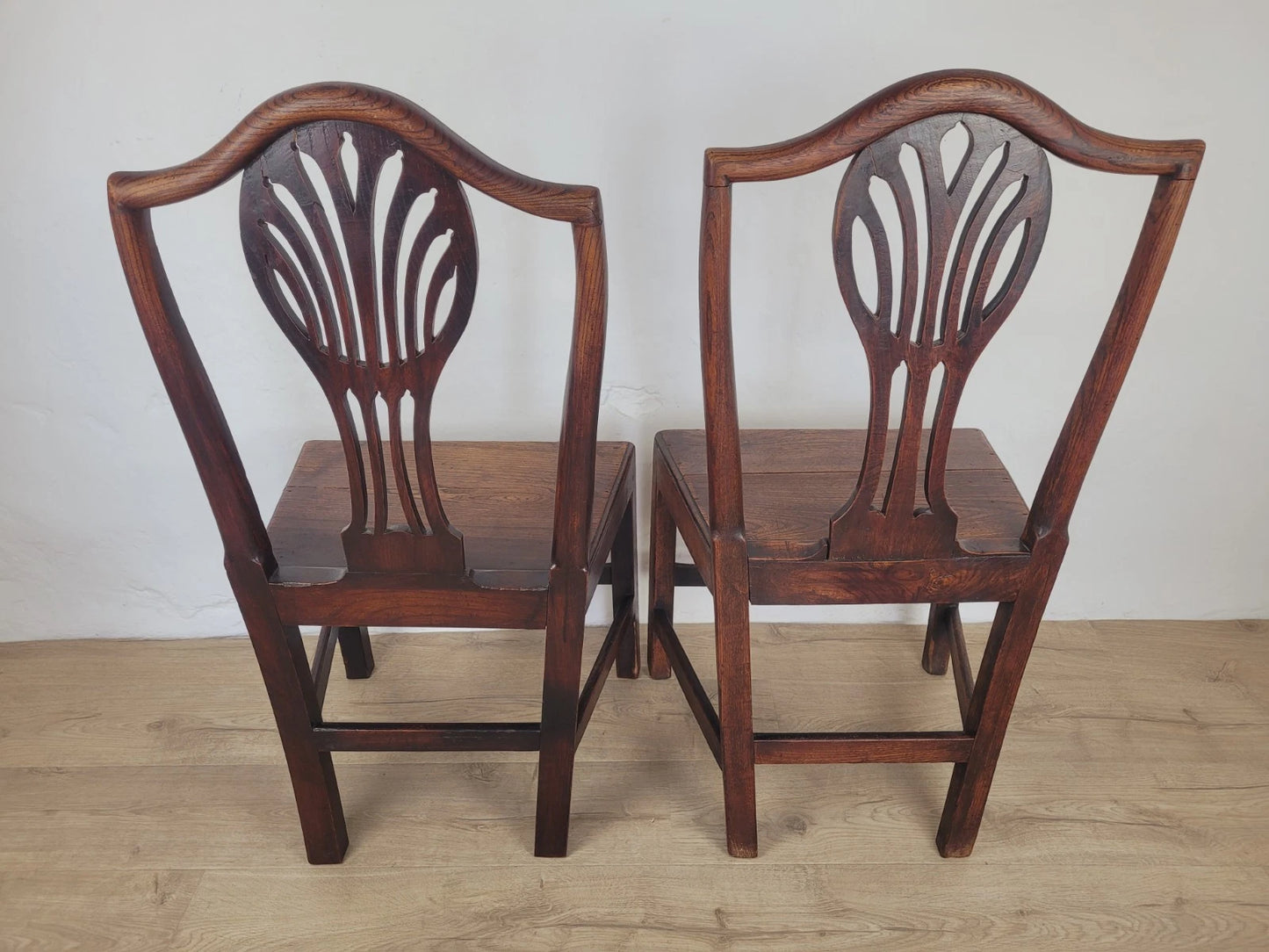 Country Kitchen Chairs Pair Pierced Back Elm 19thC Antique Postage Available