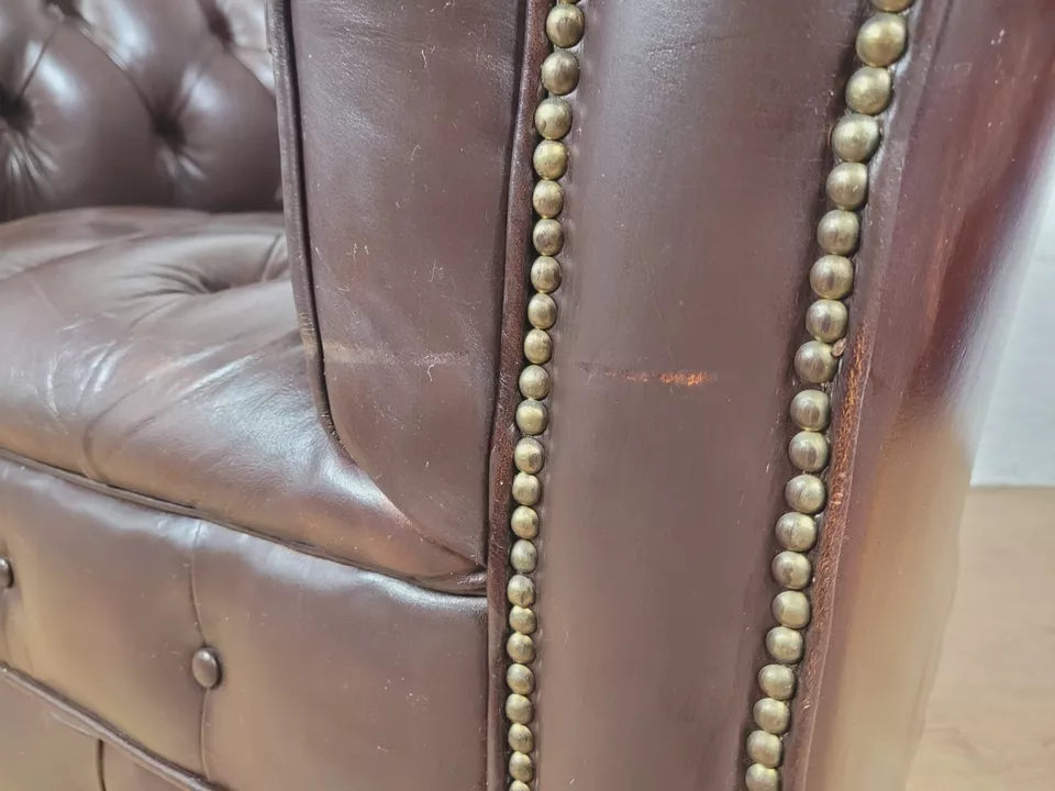 Chesterfield Club Armchair Button Back Brown Leather Delivery Available