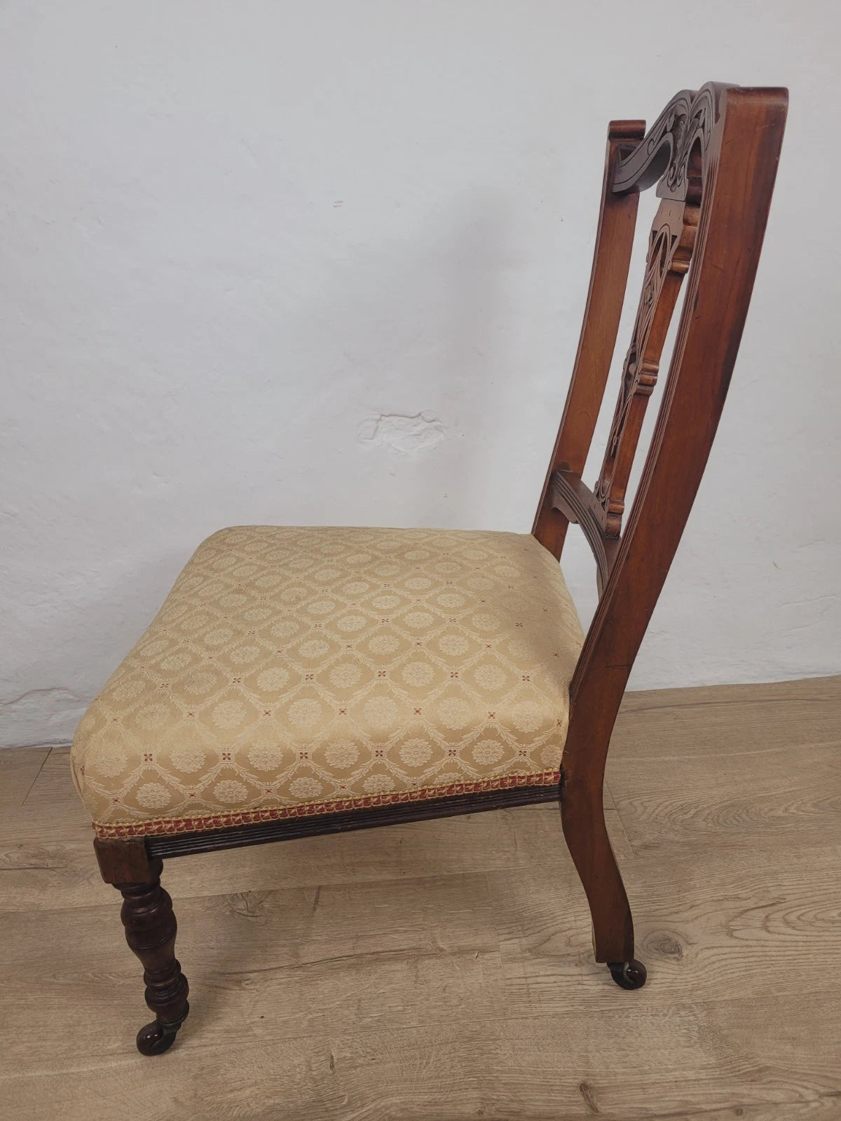 Edwardian Nursing Chair Carved Castors Upholstery Floral Postage Available