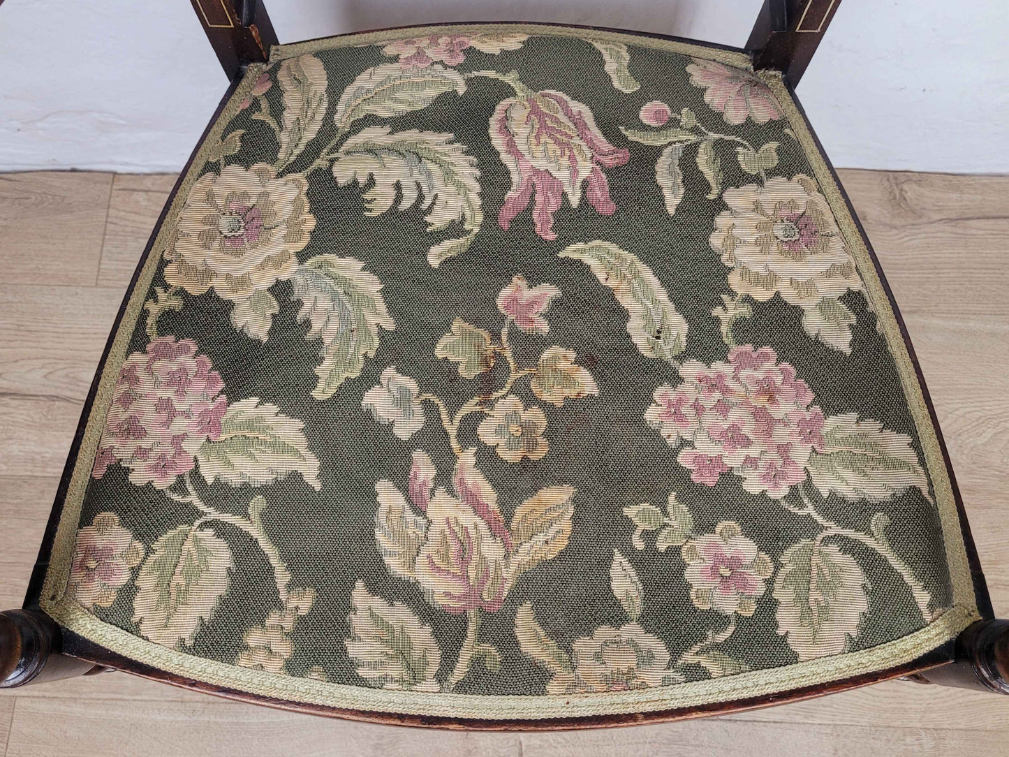 Edwardian Armchair Inlaid Floral Upholstery English 1900s Postage Available