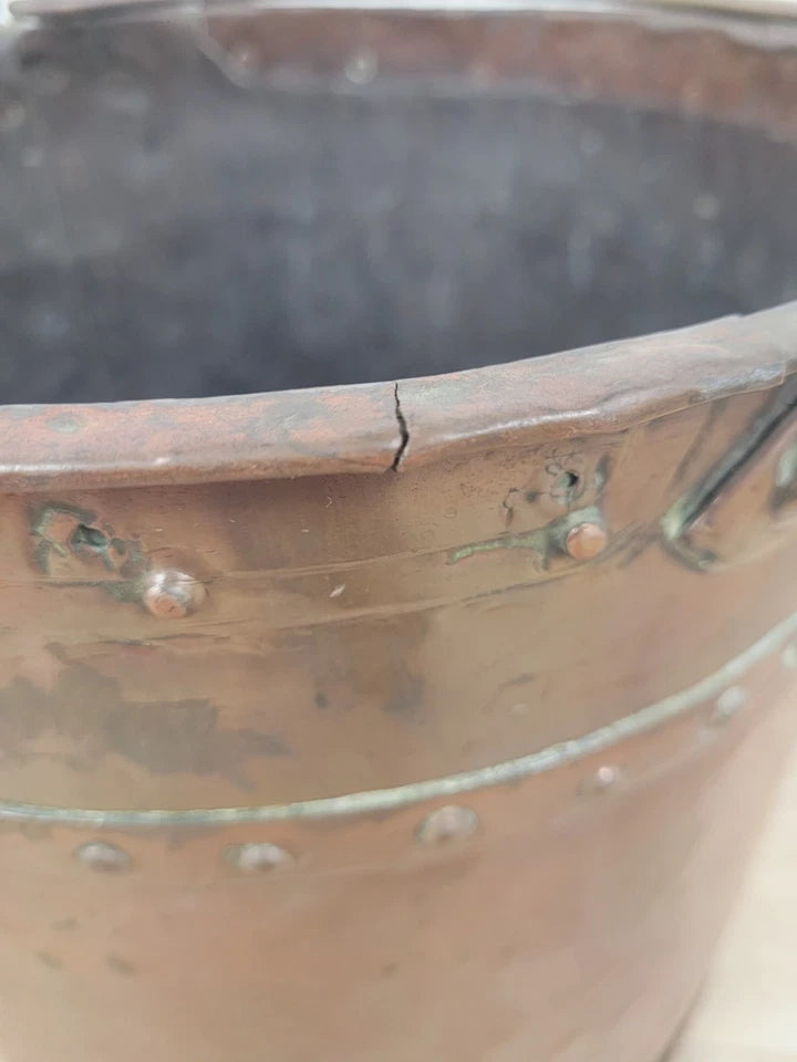 Victorian Coal Bucket Bin Large Copper Handle Rivets Antique Postage Available