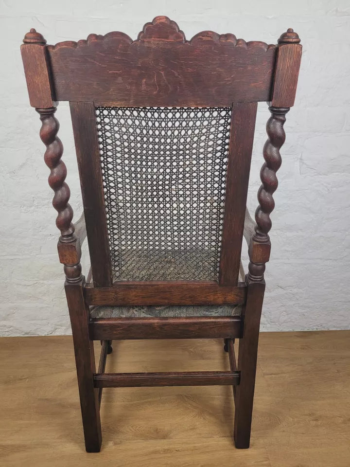 Victorian Barley Twist Armchair Carved Oak Antique Upholstered Postage Available