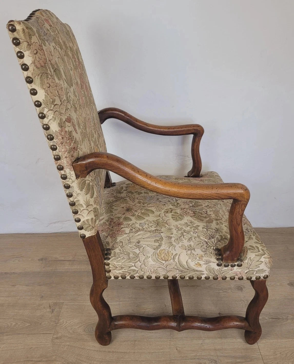 French Walnut Open Armchair 19th Century Upholstered Antique Delivery Available