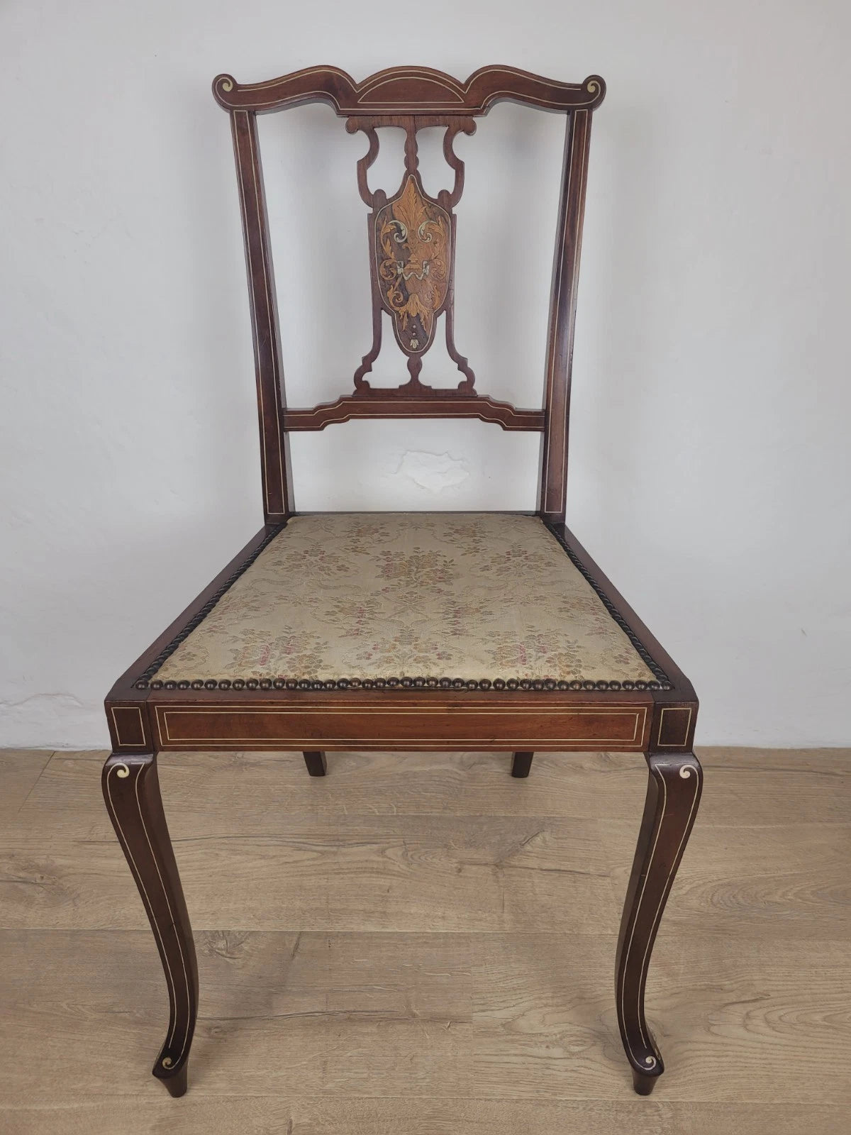 Edwardian Bedroom Chair Inlaid Floral Upholstery Cabriole Legs Postage Available