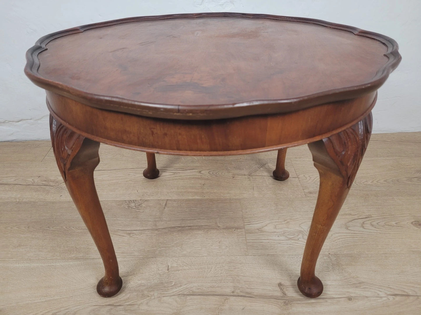 Walnut Coffee Side Table Circular Scalloped Cabriole Carved Postage Available