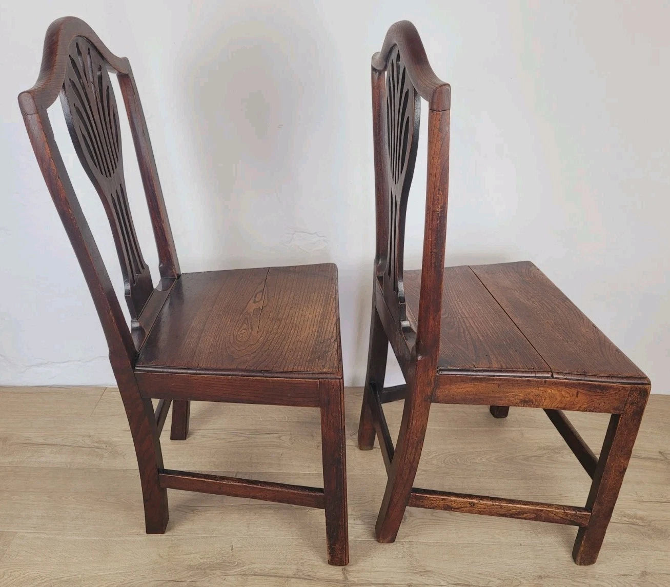 Country Kitchen Chairs Pair Pierced Back Elm 19thC Antique Postage Available