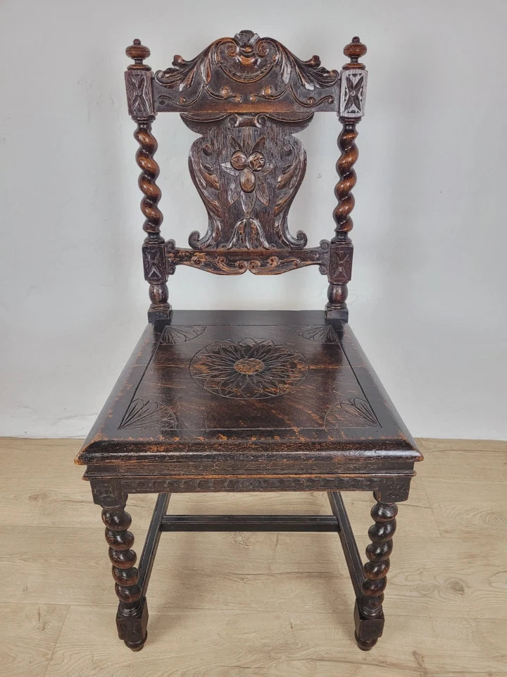 Victorian Side Chair Carved Barley Twist 17thC Styled Antique Postage Available
