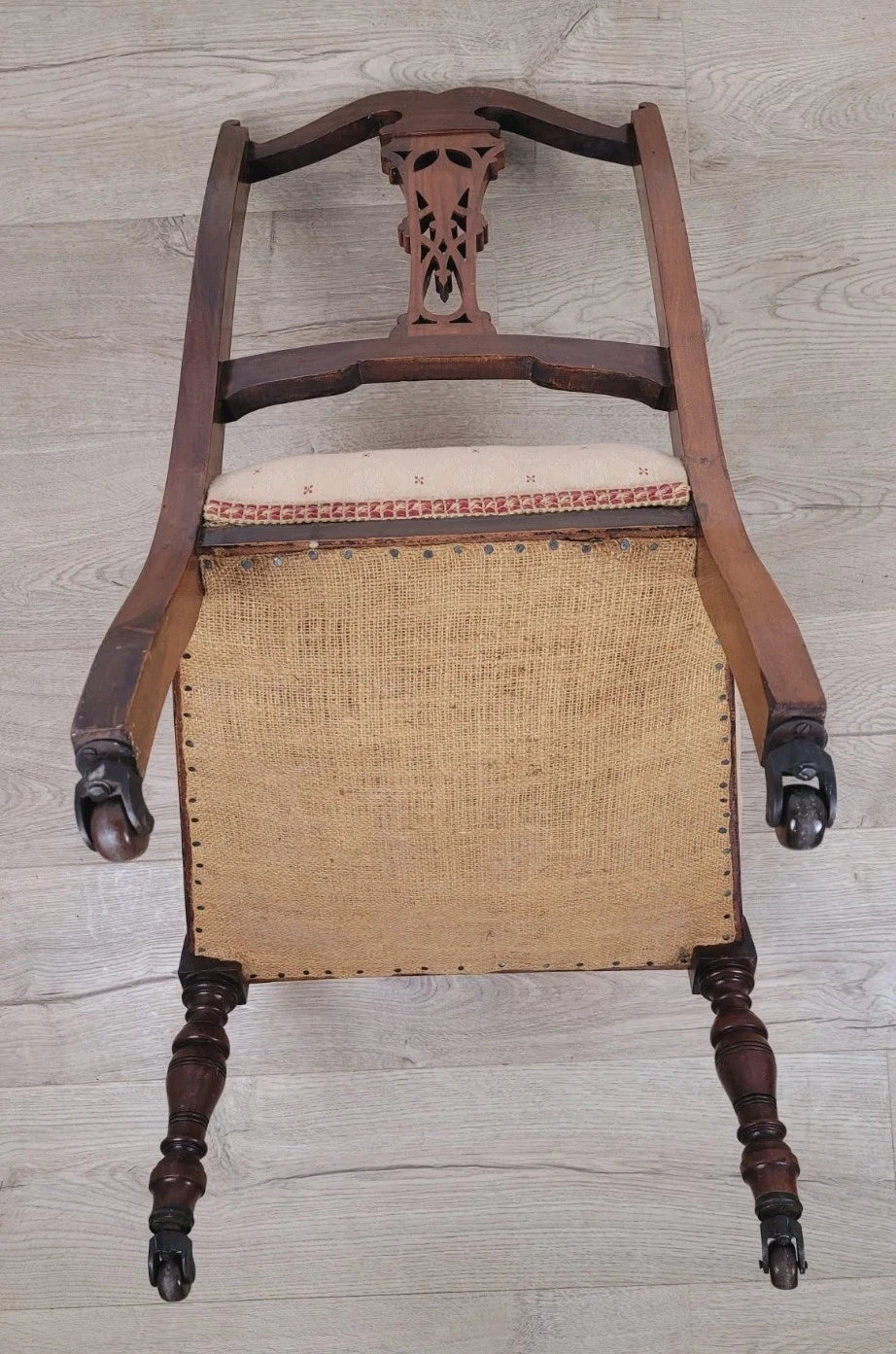 Edwardian Nursing Chair Carved Castors Upholstery Floral Postage Available