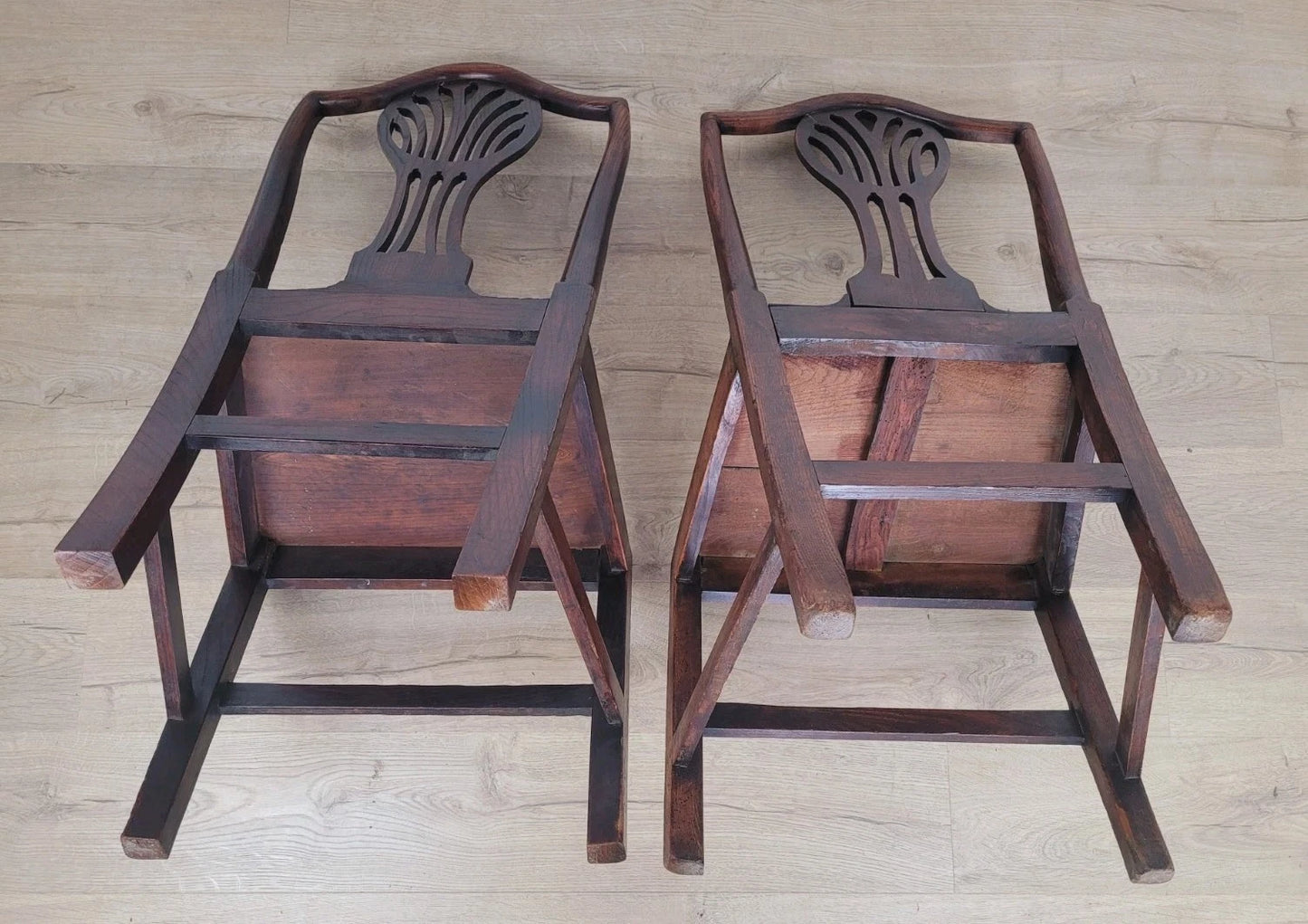Country Kitchen Chairs Pair Pierced Back Elm 19thC Antique Postage Available