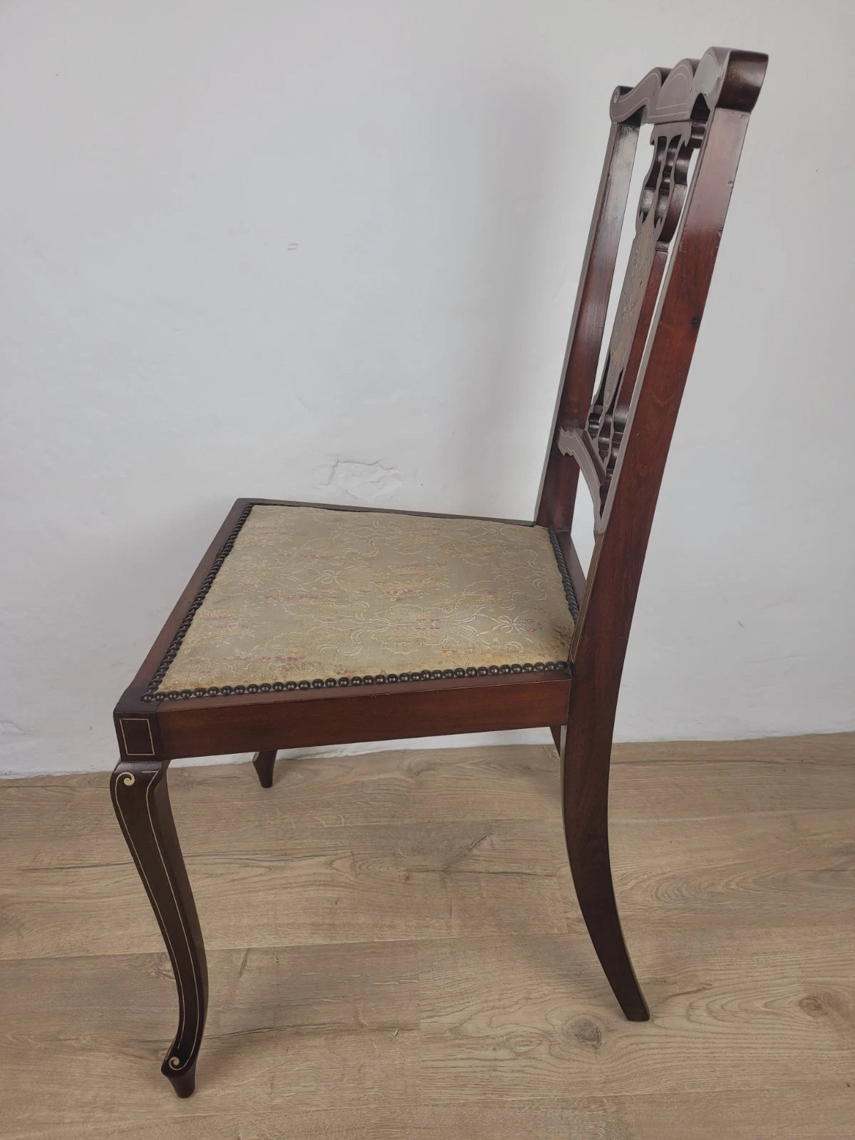 Edwardian Bedroom Chair Inlaid Floral Upholstery Cabriole Legs Postage Available