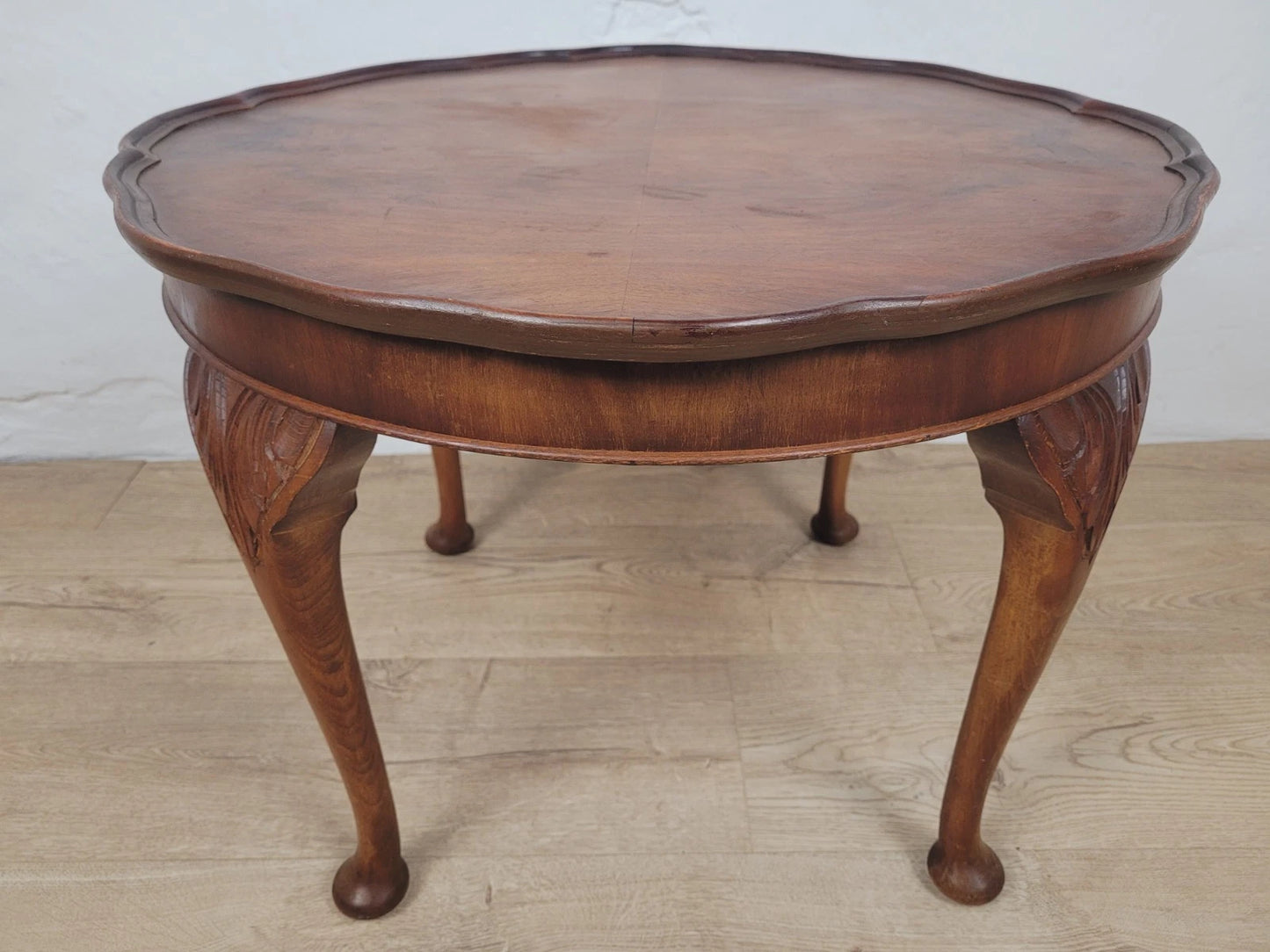 Walnut Coffee Side Table Circular Scalloped Cabriole Carved Postage Available