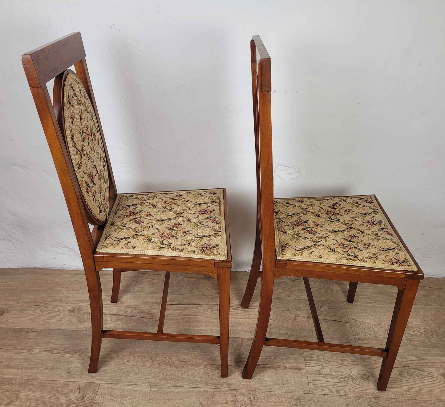 Edwardian Bedroom Chairs Oval Back Crossband Floral Upholstery Postage Available