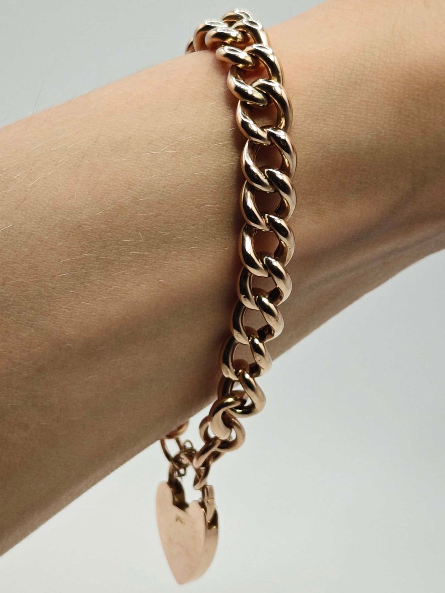 Vintage Heart Padlock Bracelet 9ct Rose Gold Curb Link Unisex Postage Available