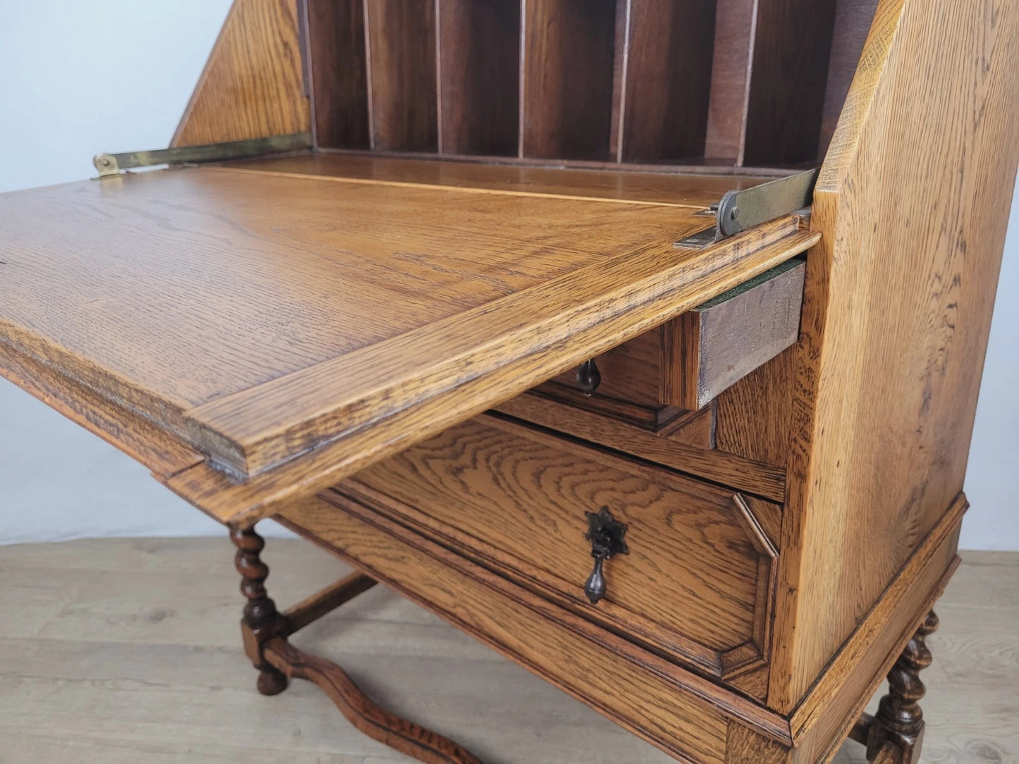 Oak Writing Bureau Desk Vintage 1950s Storage Country Rustic Delivery Available