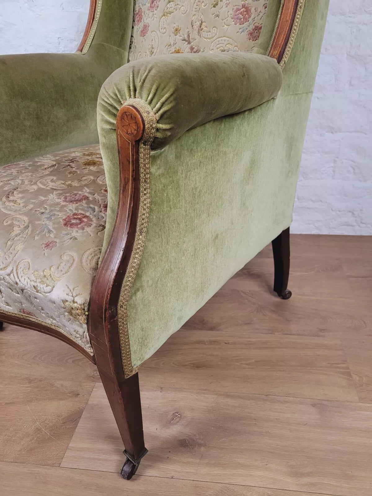 Edwardian Armchair Wing Back Patera Inlaid Castors Upholster Delivery Available