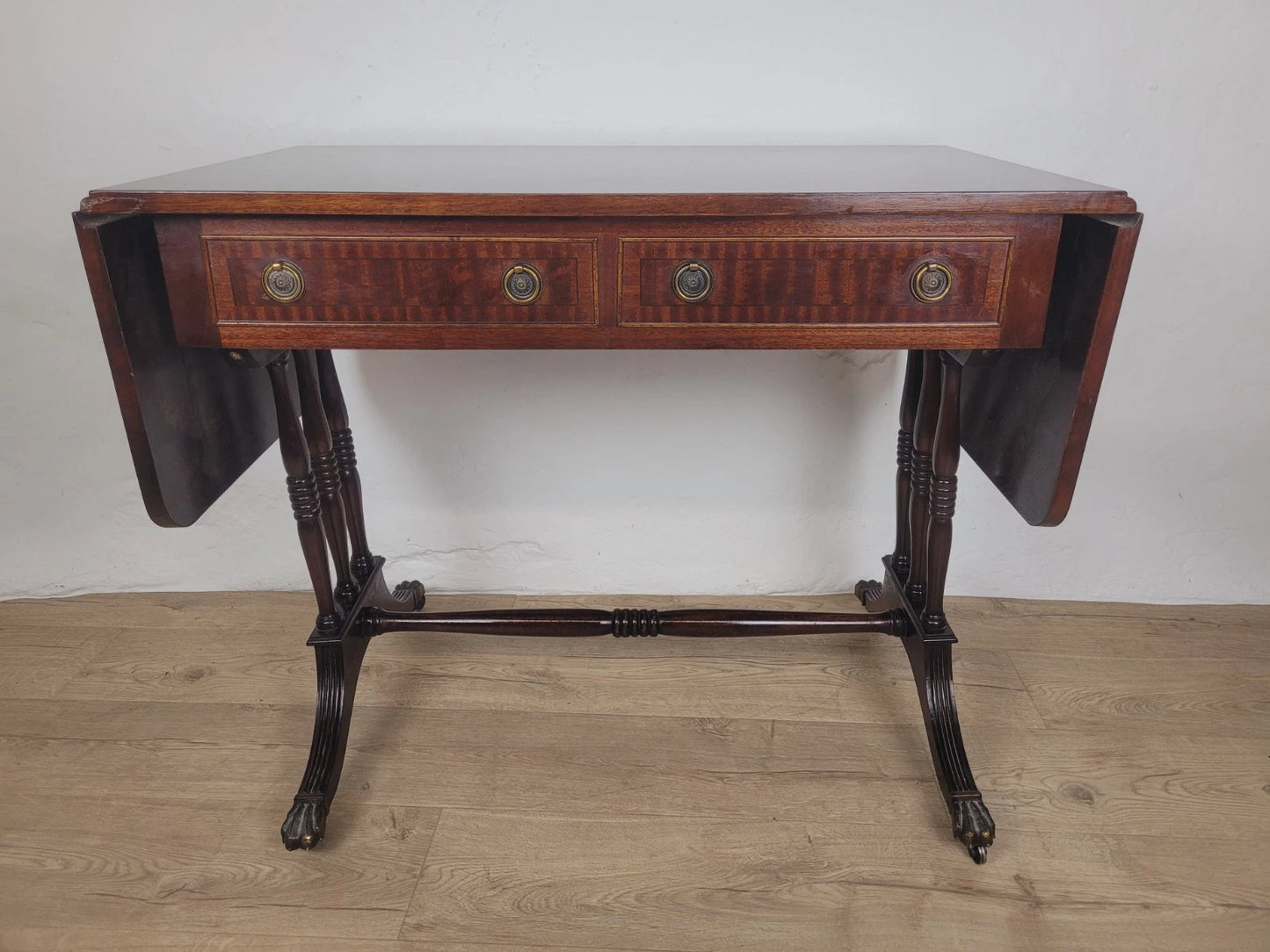 Drop Leaf Side Table Drawers Mahogany Castors Vintage 1940s Delivery Available