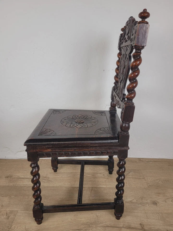 Victorian Side Chair Carved Barley Twist 17thC Styled Antique Postage Available