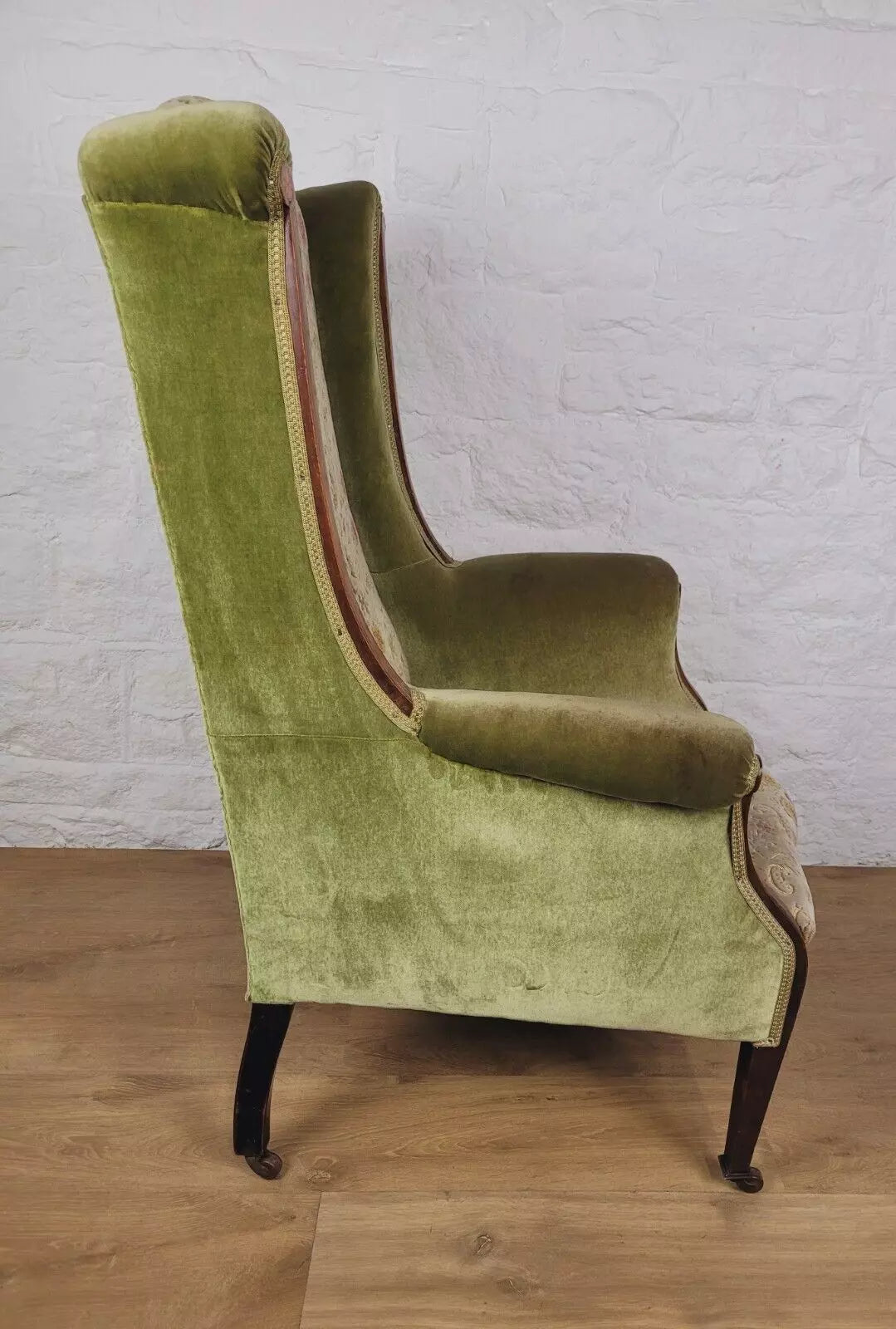 Edwardian Armchair Wing Back Patera Inlaid Castors Upholster Delivery Available