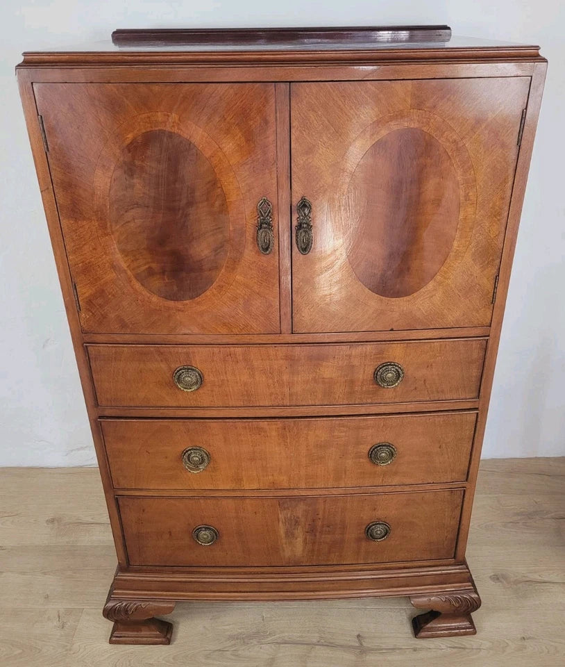 Vintage Walnut Dresser Cabinet Tallboy Linen Art Deco 1930s Delivery Available