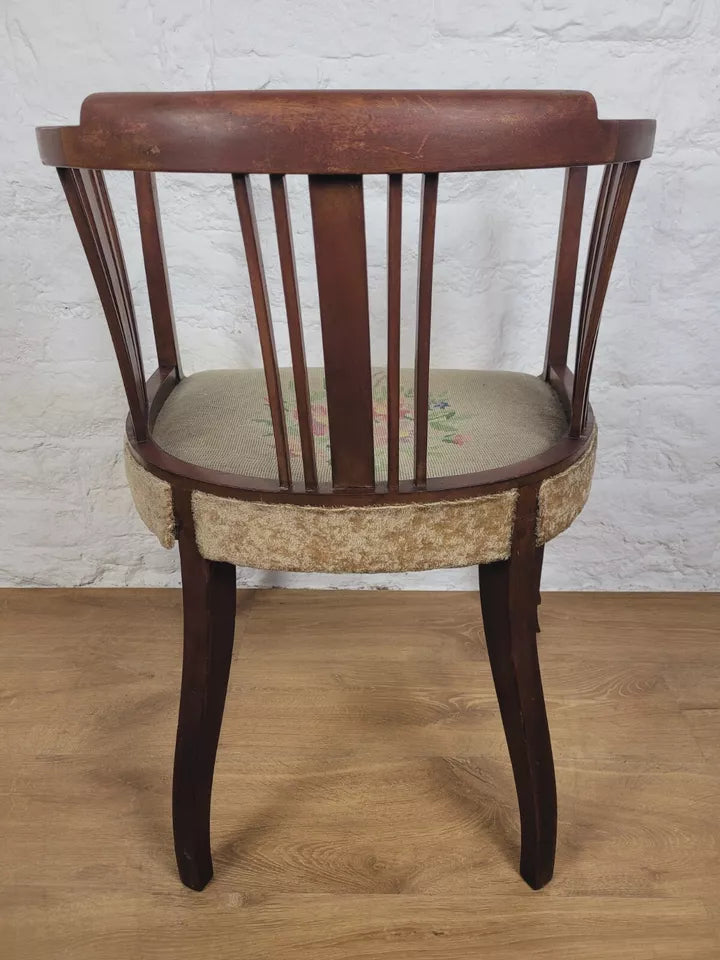Edwardian Hoop Tub Armchair English Inlaid Floral Upholstered Postage Available