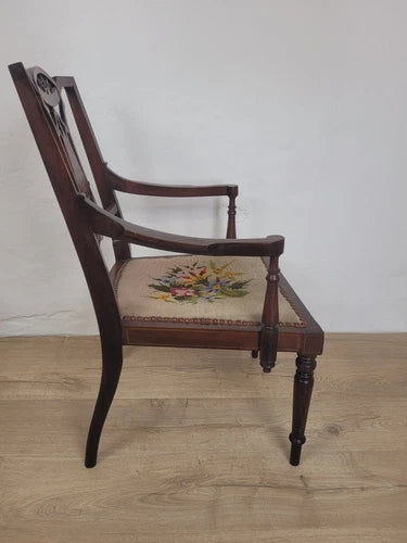 Edwardian Armchair Bedroom Inlaid Motif Carved Floral Postage Available