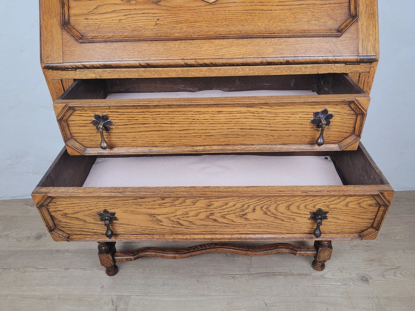 Oak Writing Bureau Desk Vintage 1950s Storage Country Rustic Delivery Available