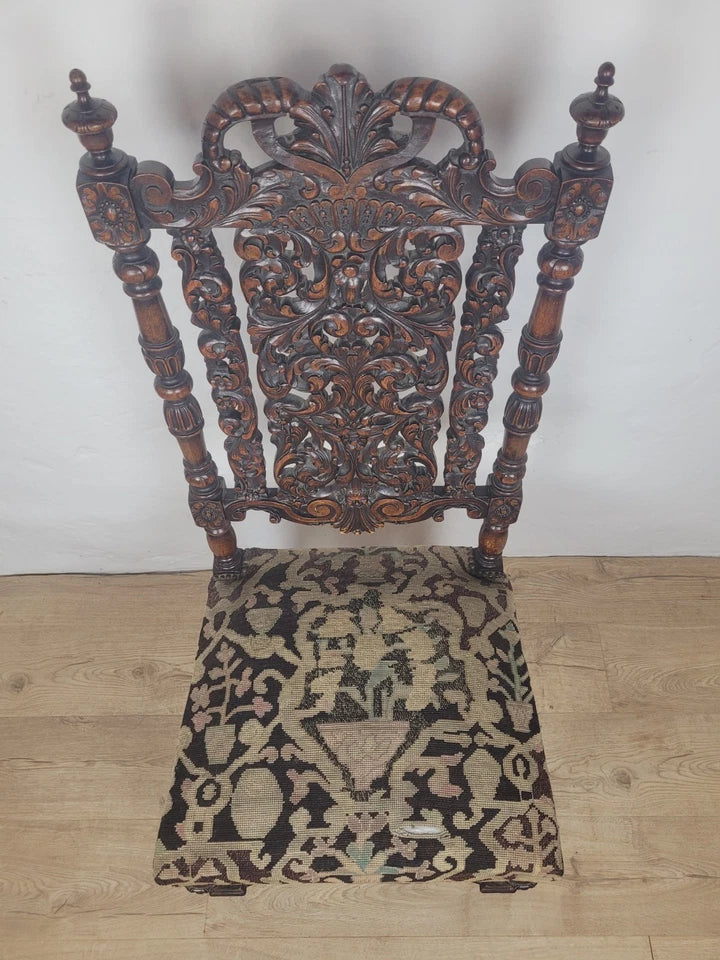 Walnut Hall Chair Carved High Back 17thC Style Vintage Delivery Available