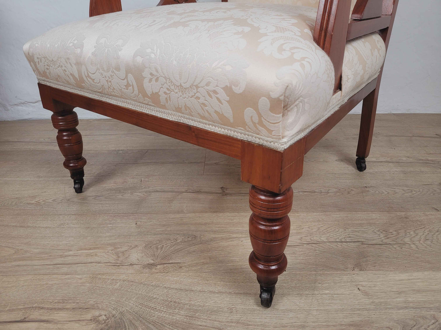 Pair of Vintage Armchairs Castors Floral Upholstery Reprod Delivery Available