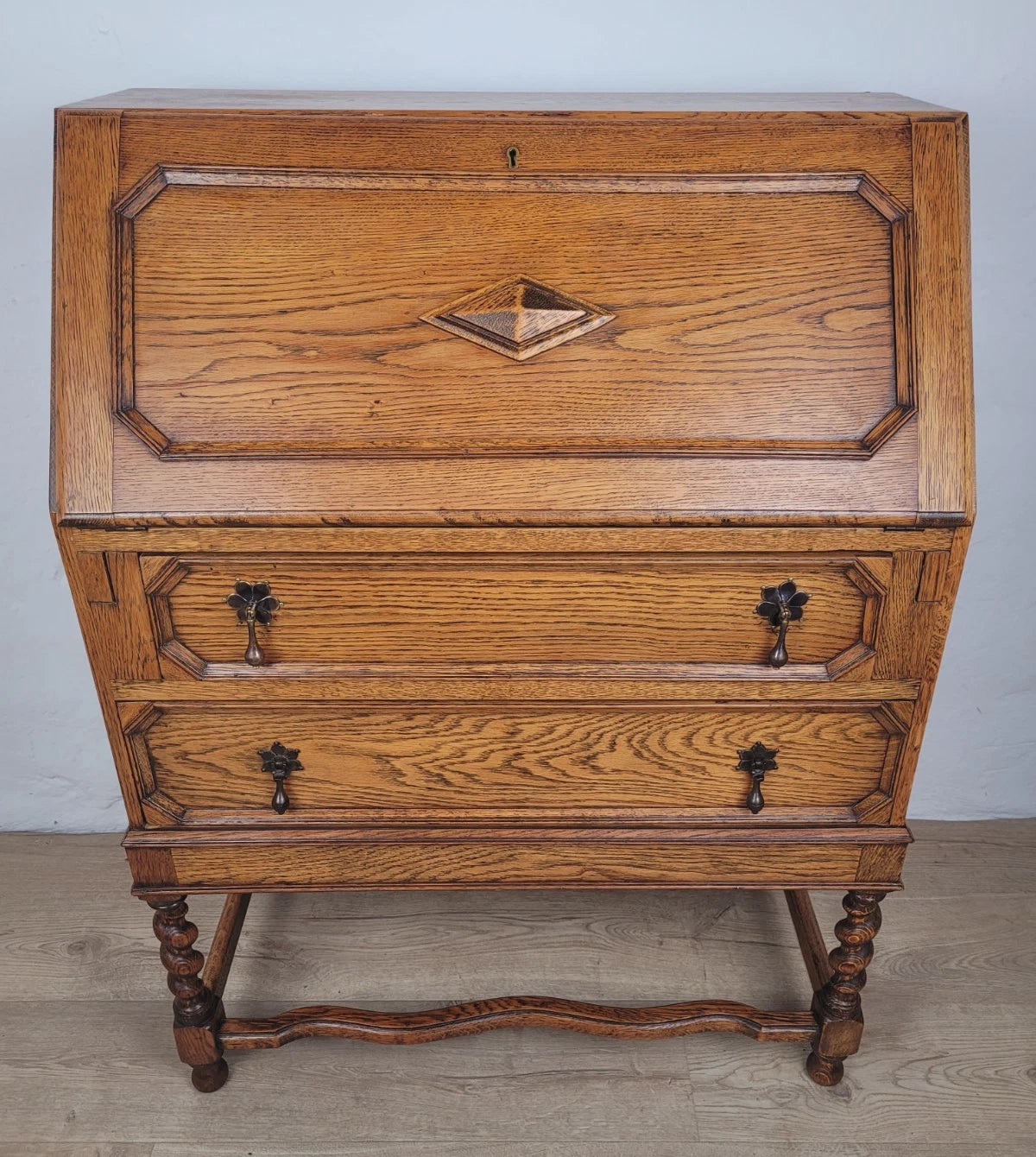 Oak Writing Bureau Desk Vintage 1950s Storage Country Rustic Delivery Available