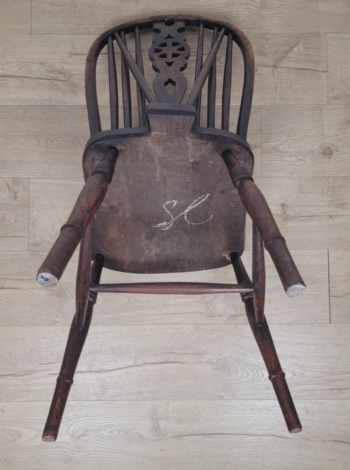 Kitchen Windsor Chair Victorian Country Wheel Back Elm Antique Postage Available