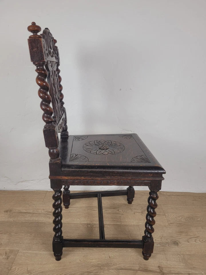 Victorian Side Chair Carved Barley Twist 17thC Styled Antique Postage Available