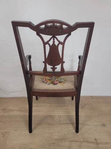 Edwardian Armchair Bedroom Inlaid Motif Carved Floral Postage Available