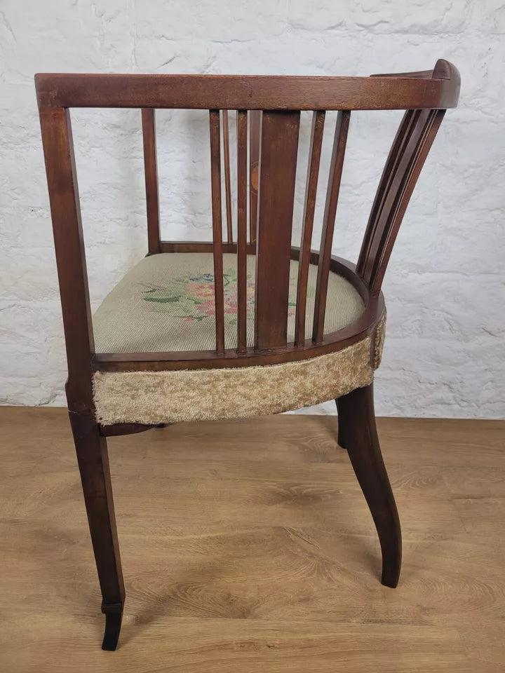 Edwardian Hoop Tub Armchair English Inlaid Floral Upholstered Postage Available