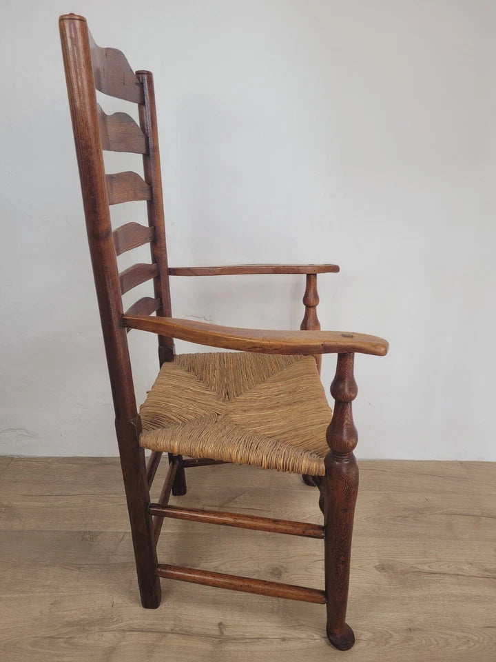 Ladderback Armchair Elm 19th Century Country Rush Seat Antique Postage Available