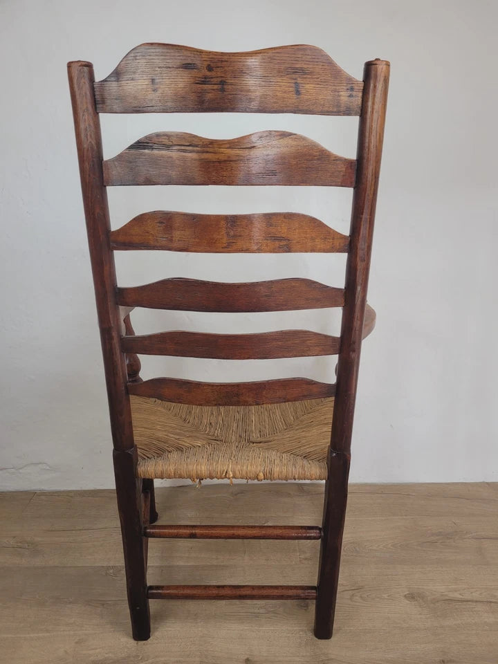 Ladderback Armchair Elm 19th Century Country Rush Seat Antique Postage Available