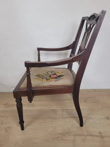 Edwardian Armchair Bedroom Inlaid Motif Carved Floral Postage Available