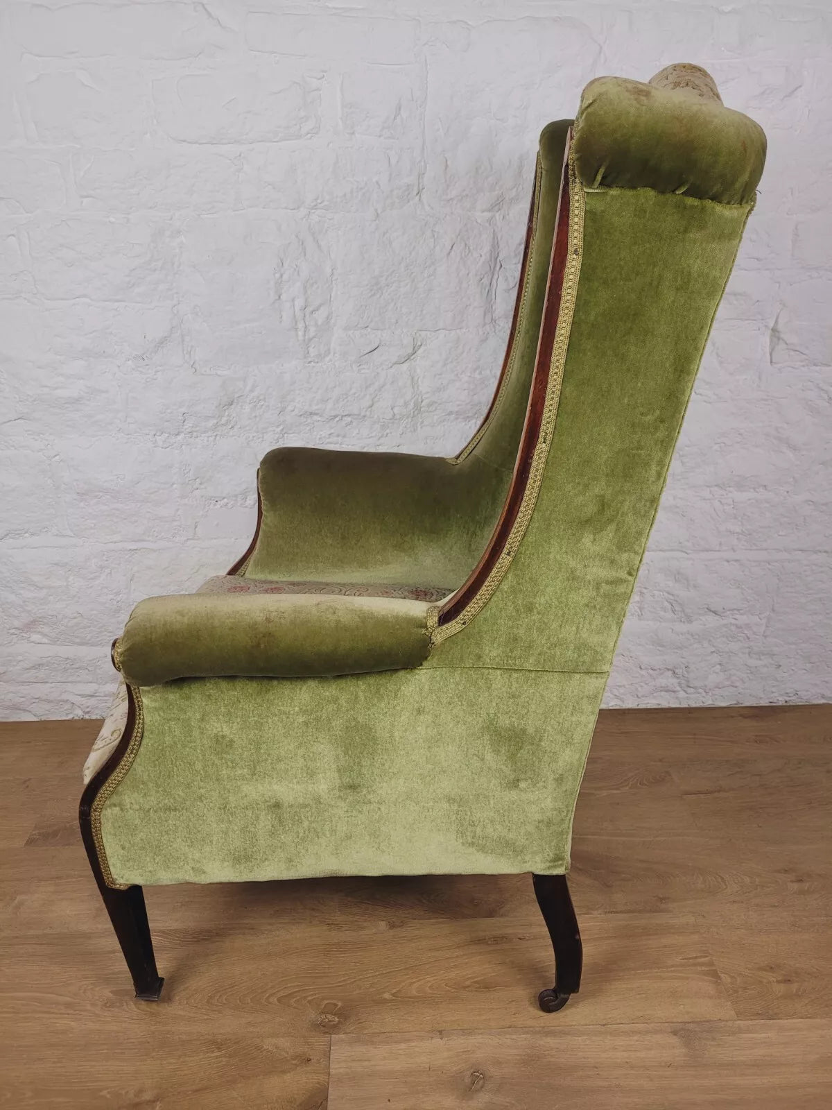 Edwardian Armchair Wing Back Patera Inlaid Castors Upholster Delivery Available