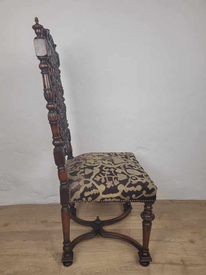 Walnut Hall Chair Carved High Back 17thC Style Vintage Delivery Available