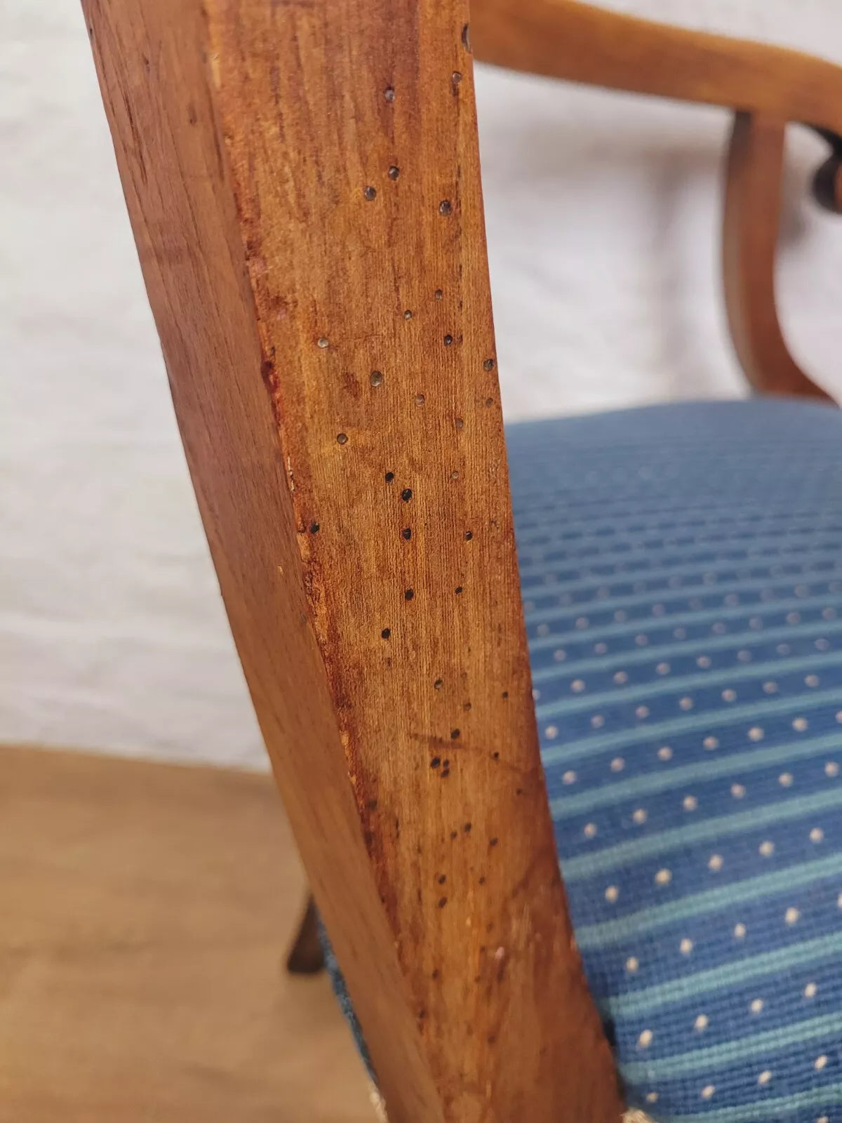 Vintage Fruitwood Armchair High Back Large Upholstered Blue Postage Available